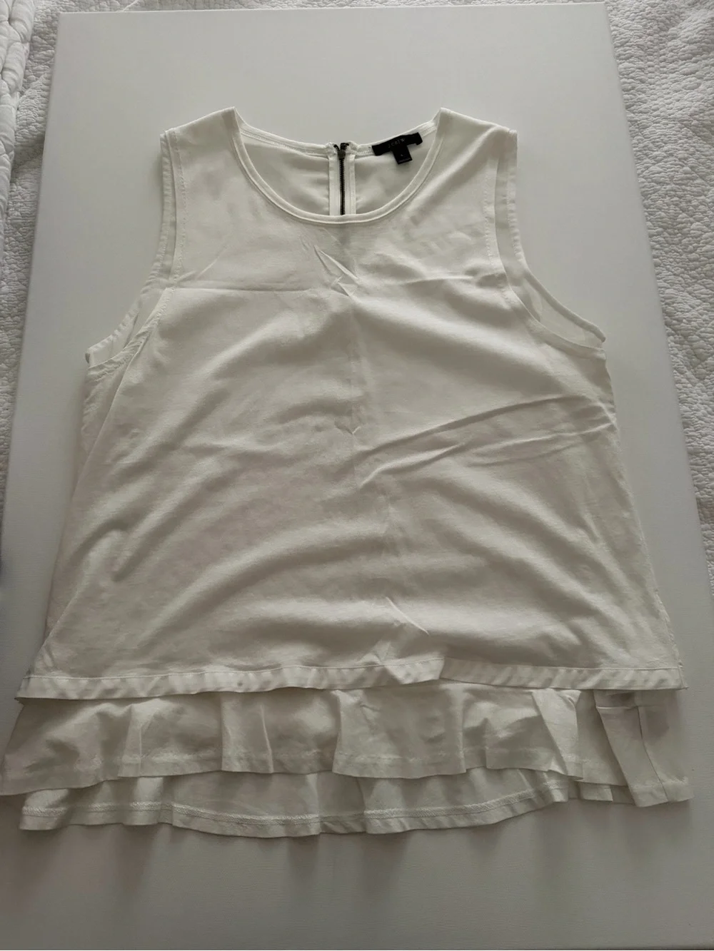 J. Crew White Sleeveless Ruffle-Hem Tank